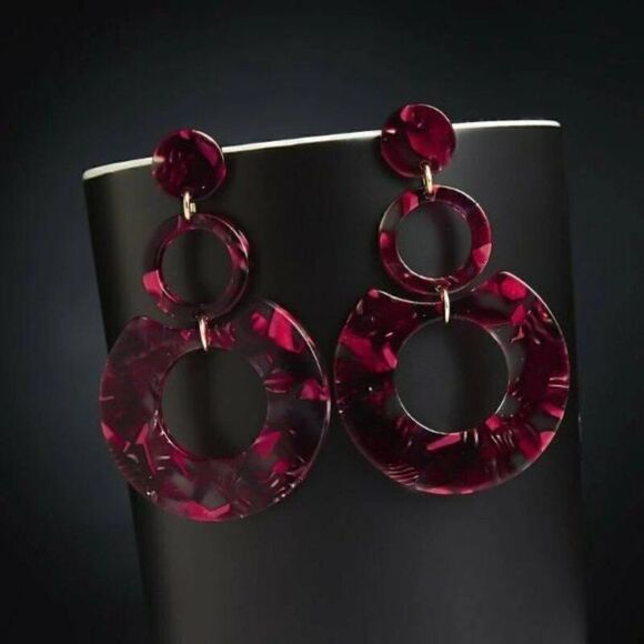 5/$25 Red Retro Multi-Color Acetate Earrings - Picture 4 of 8